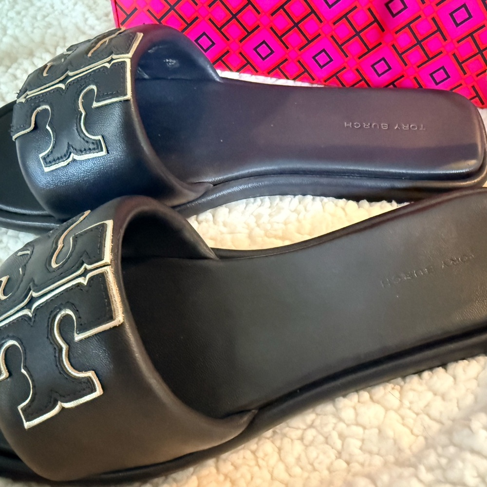 Tory Burch DOUBLE T SPORT SLIDE Navy Blue Size 8 Excellent!!! - Picture 2 of 4
